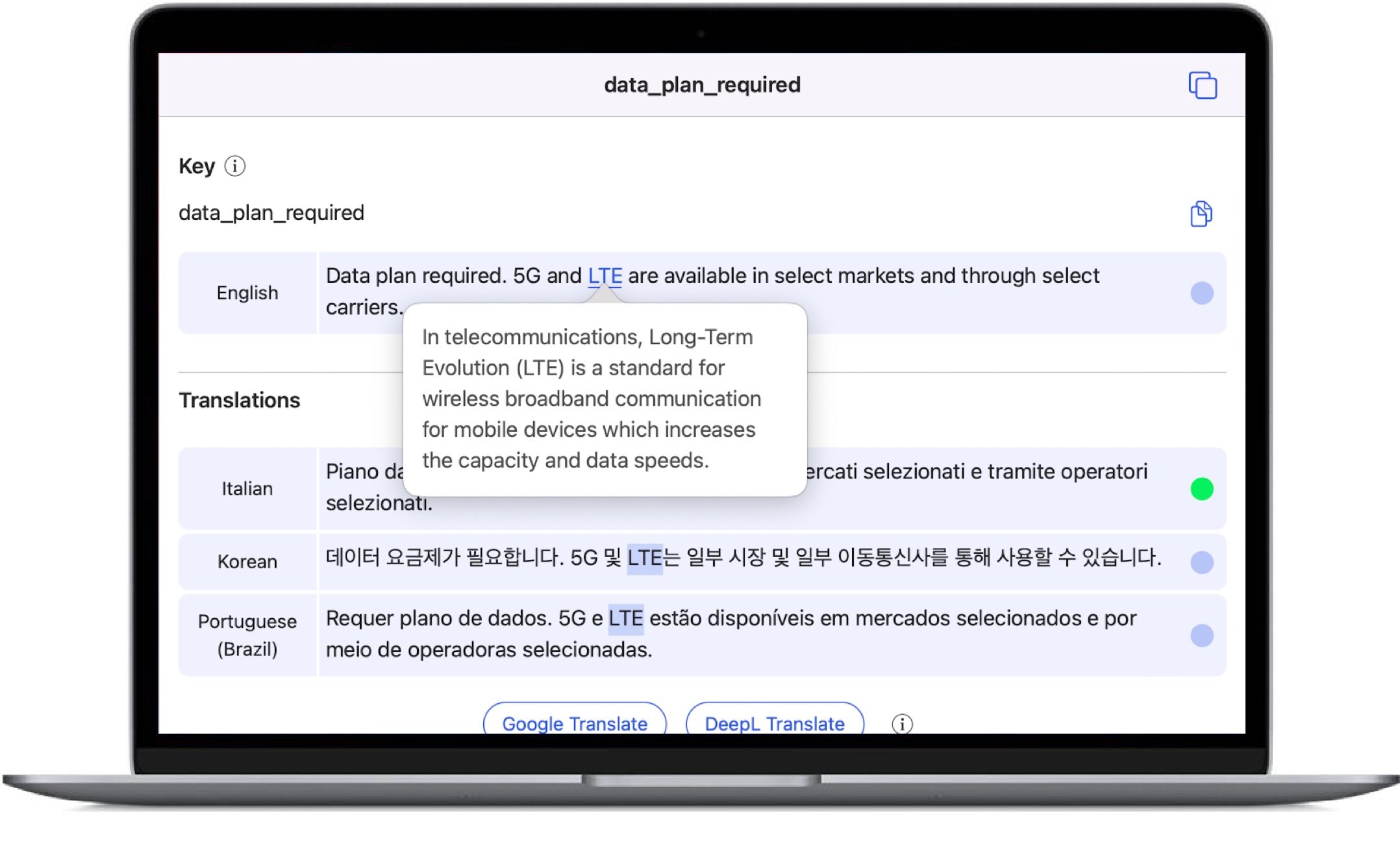 continous translation tool eclypse displays the ability to enter terms to the built-in glossary feature.