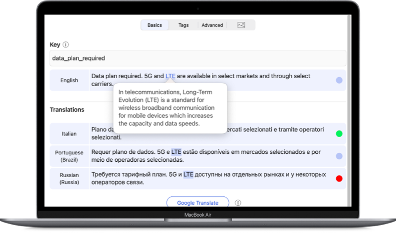 continous translation tool eclypse displays the ability to enter terms to the built-in glossary feature.